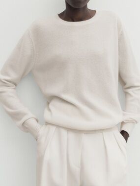 Massimo Dutti 100% Cashmere Cream Crewneck Sweater size M